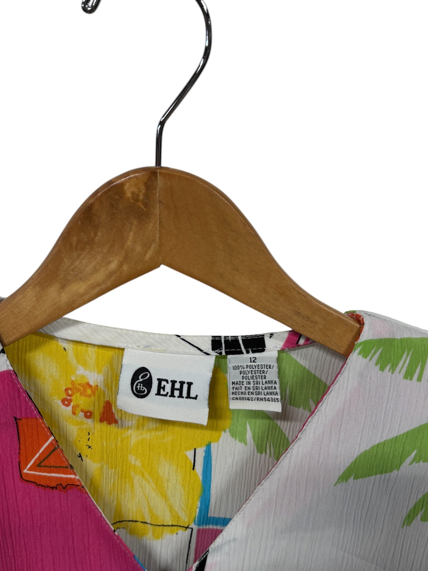 Vintage 90's Women's Abstract Tropical Flowers Button Up Shirt Size Large