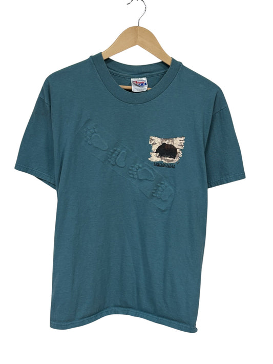 Vintage 90's Wyoming Wildlife Bear Tracks Nature Graphic Tee Size Large
