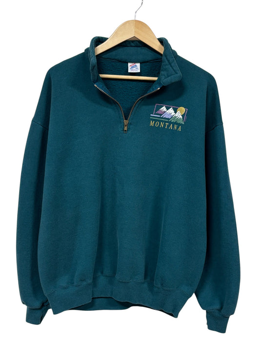 Vintage 90's Jerzees Montana Mountains Quarter Zip Sweater Size XL