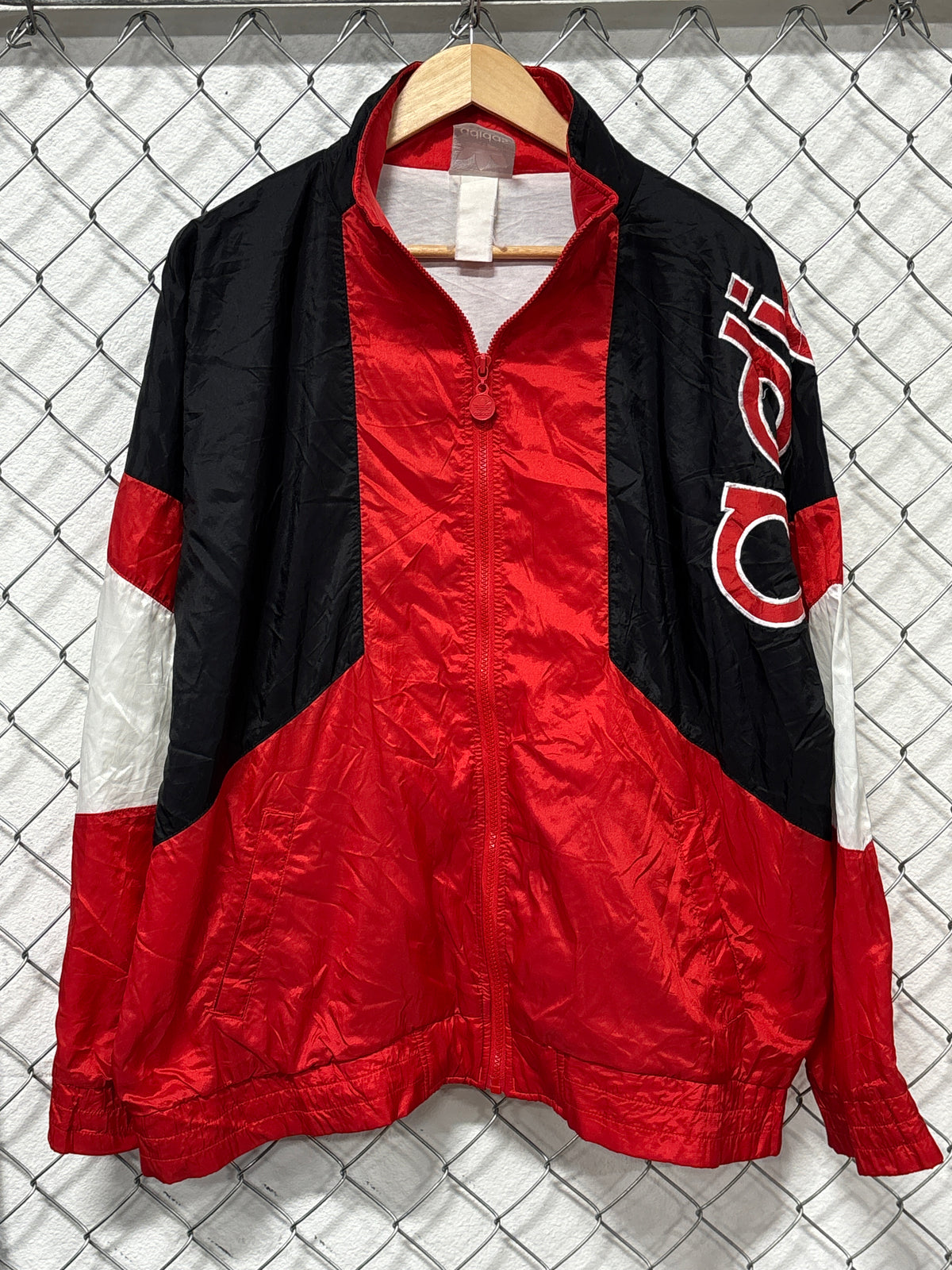 Vintage 80's Adidas Red Black Zip Up Windbreaker Jacket Size XL