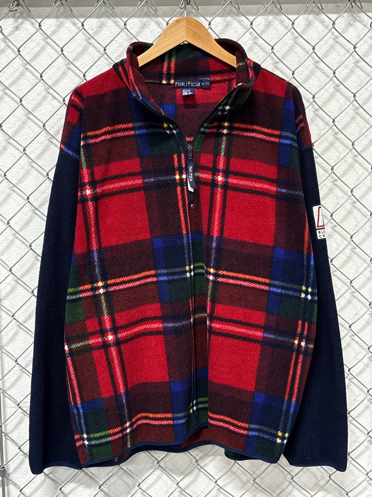 Vintage Nautica Plaid Quarter Zip Fleece Sweater Size XL