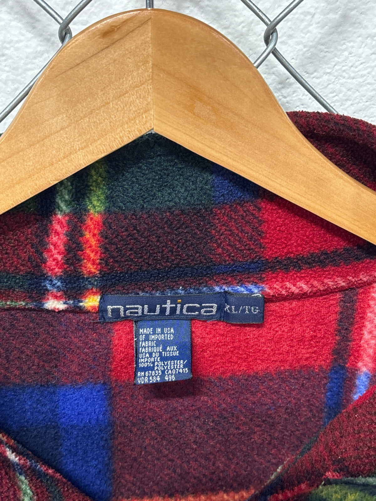 Vintage Nautica Plaid Quarter Zip Fleece Sweater Size XL