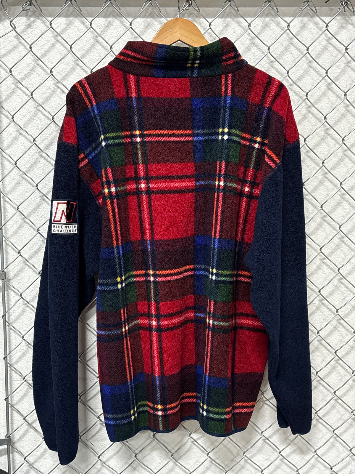 Vintage Nautica Plaid Quarter Zip Fleece Sweater Size XL