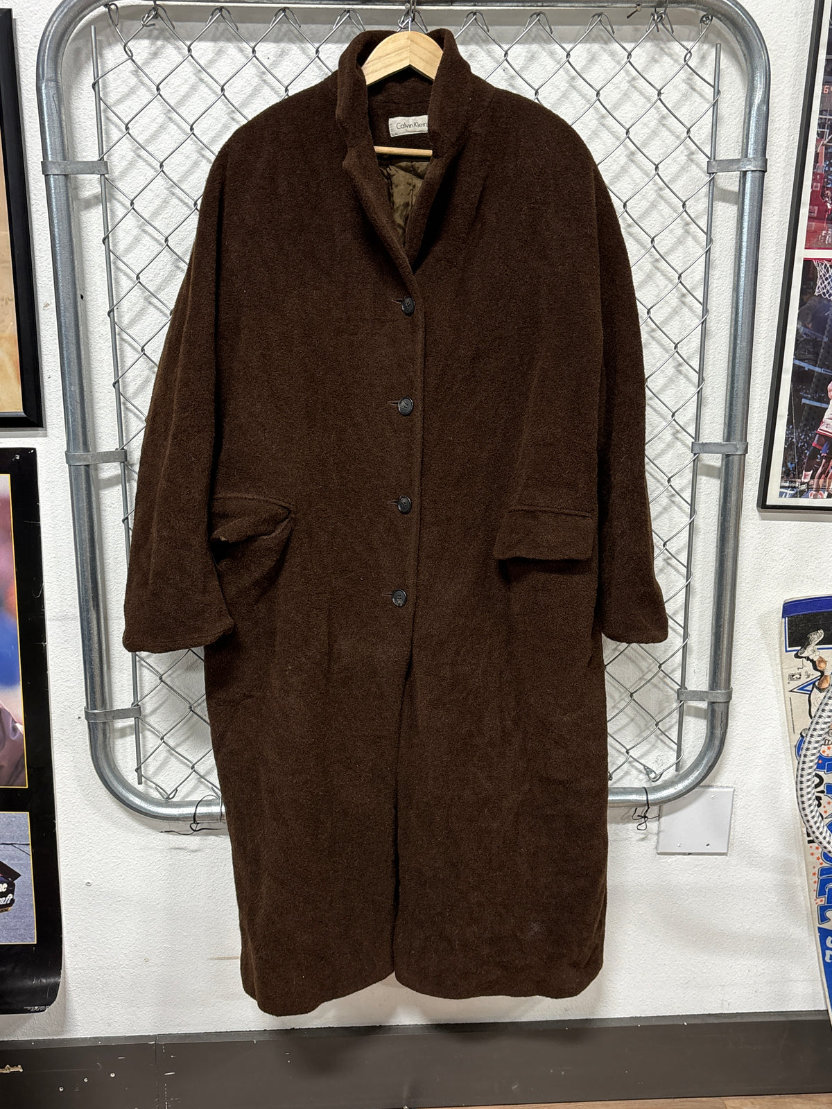 Vintage 80's Calvin Klein Union Made Archive Brown Wool Overcoat Size 14