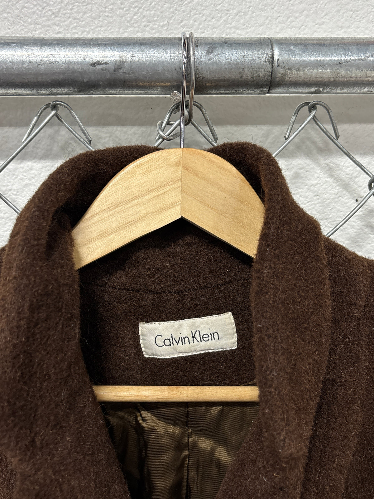 Vintage 80's Calvin Klein Union Made Archive Brown Wool Overcoat Size 14