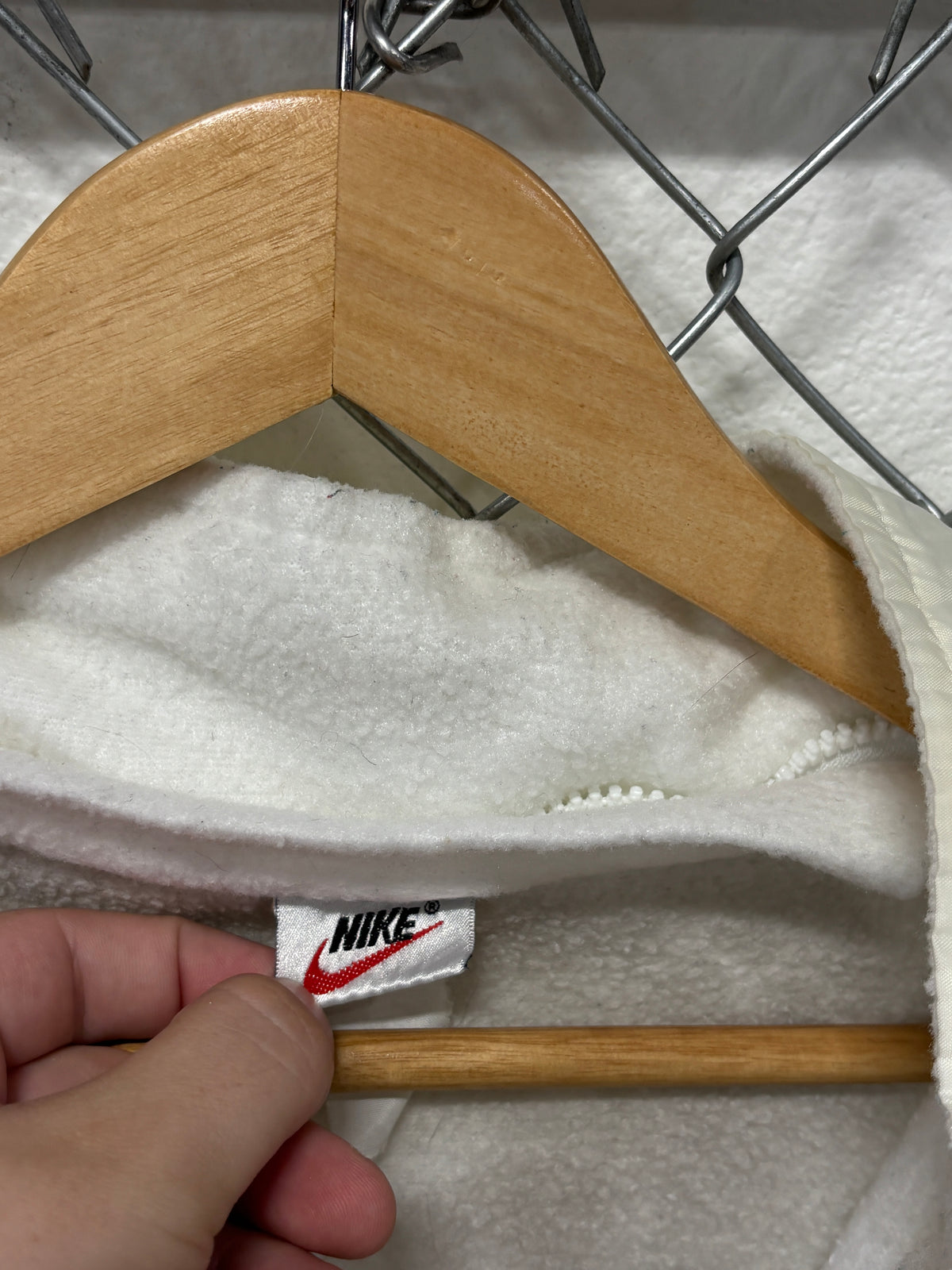 Vintage 90's Nike White Swoosh Nylon Fleece Lined Zip Up Jacket Size XL