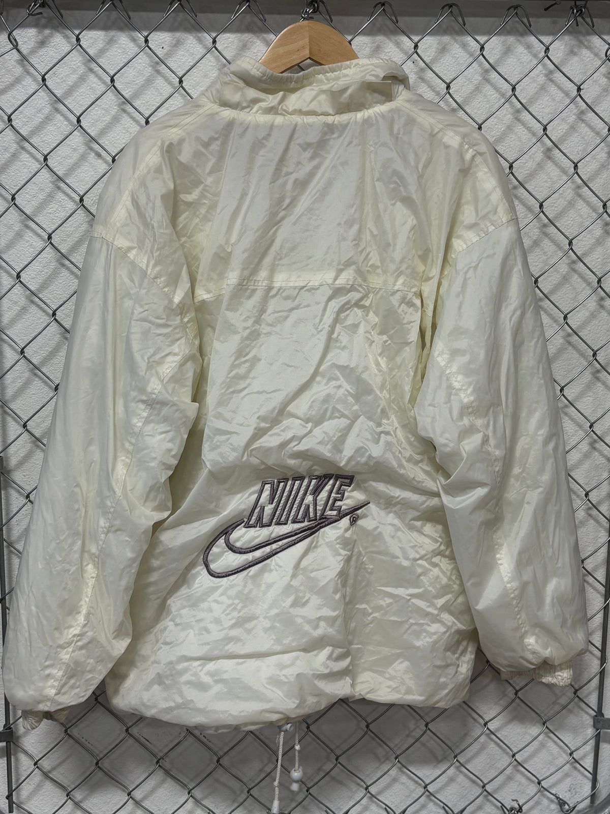 Vintage 90's Nike White Swoosh Nylon Fleece Lined Zip Up Jacket Size XL