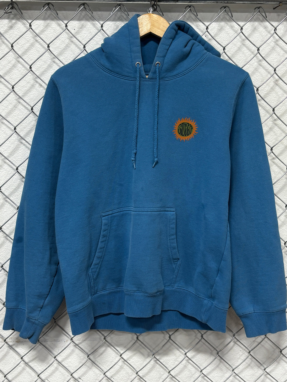 Stussy Blue Sun Logo Pullover Hoodie Size Large
