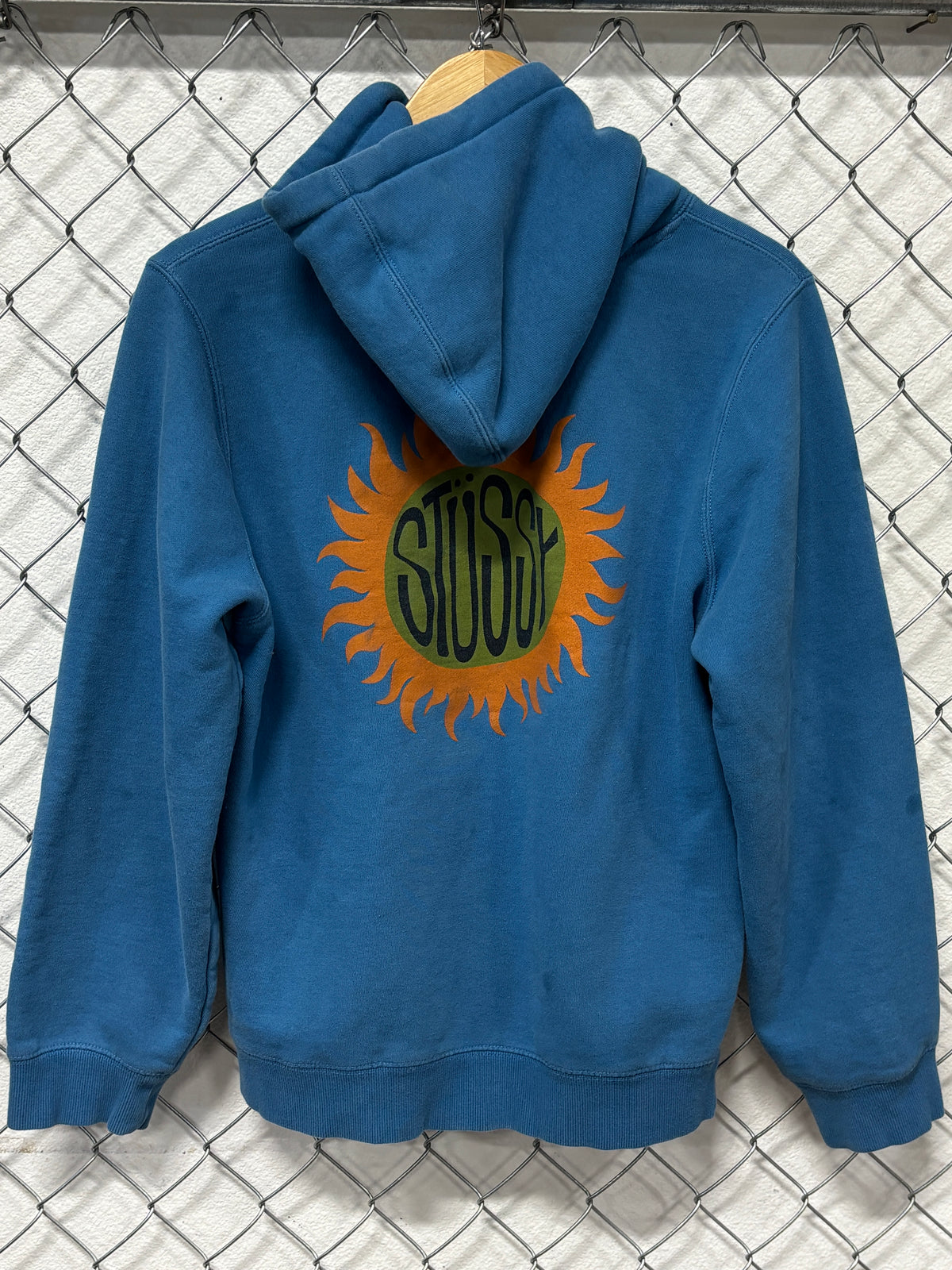 Stussy Blue Sun Logo Pullover Hoodie Size Large