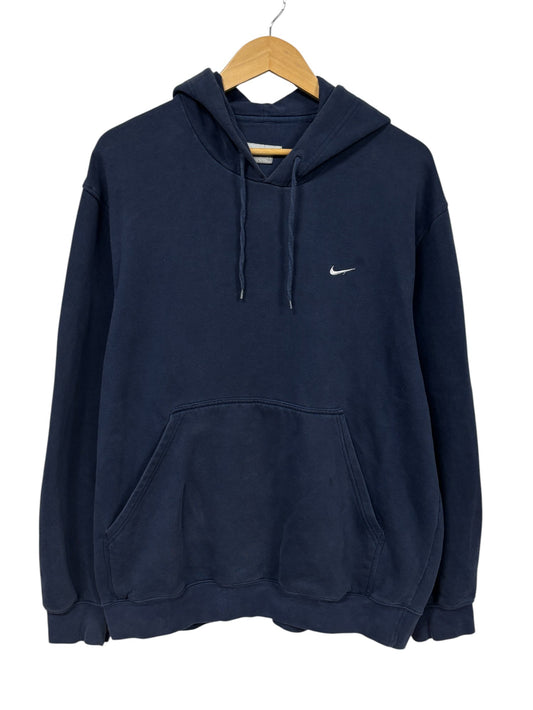 Vintage Y2K Nike Navy Blue Small Swoosh Hoodie Size Large