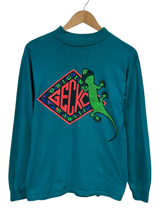 Vintage 80's Gecko Hawaii Long Sleeve Mock Neck Shirt Size Medium