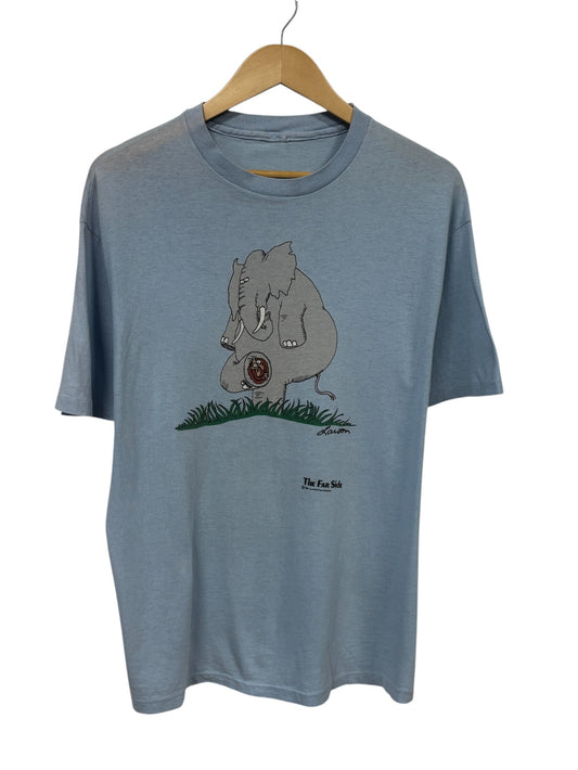Vintage 1985 The Far Side Elephant Smushing Cartoon Graphic Tee Size Large