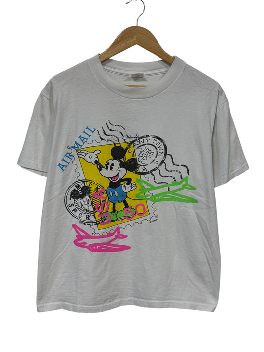 Vintage 80's Disney Mickey Mouse Stamp Cropped Graphic Tee Size Large