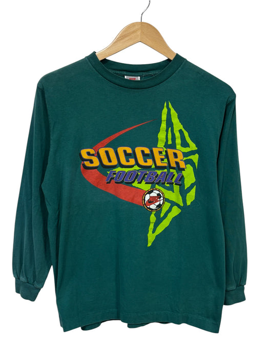 Vintage 90's Nike Silver Tag Soccer Long Sleeve Graphic Shirt Size Medium