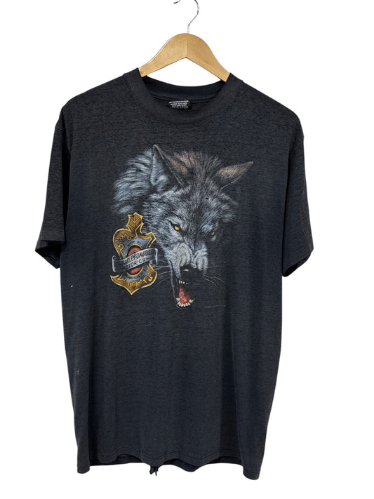 Vintage 1982 Harley Davidson 3D Emblem Wolf Biker Graphic Tee Size XL