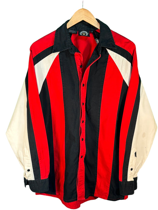 Vintage 90's Black White Red Striped Western Cowboy Shirt Size Medium