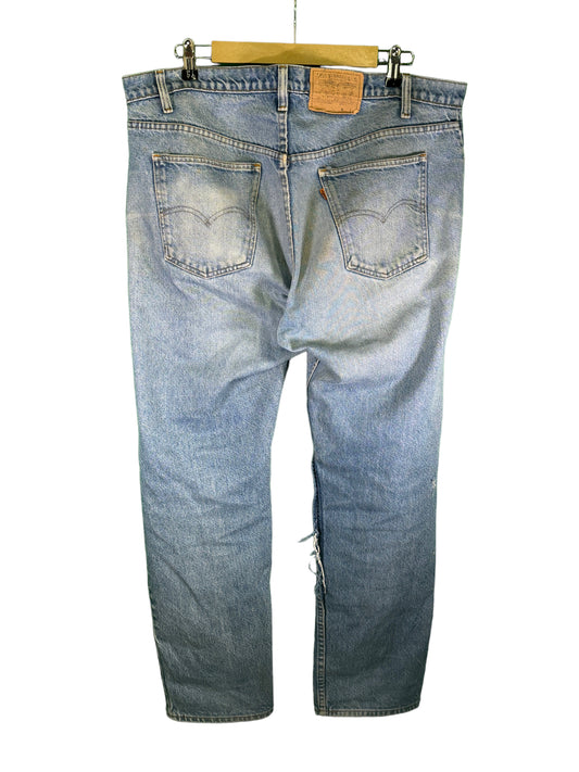 Vintage Levi's Thrashed Orange Tab Light Wash Denim Jeans Size 38x31