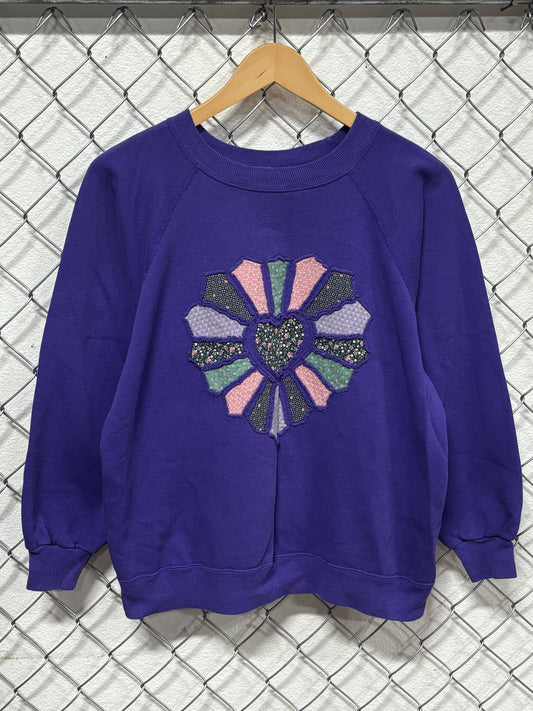 Vintage 90's Women's Hanes Her Way Purple Flower Crewneck Size Large