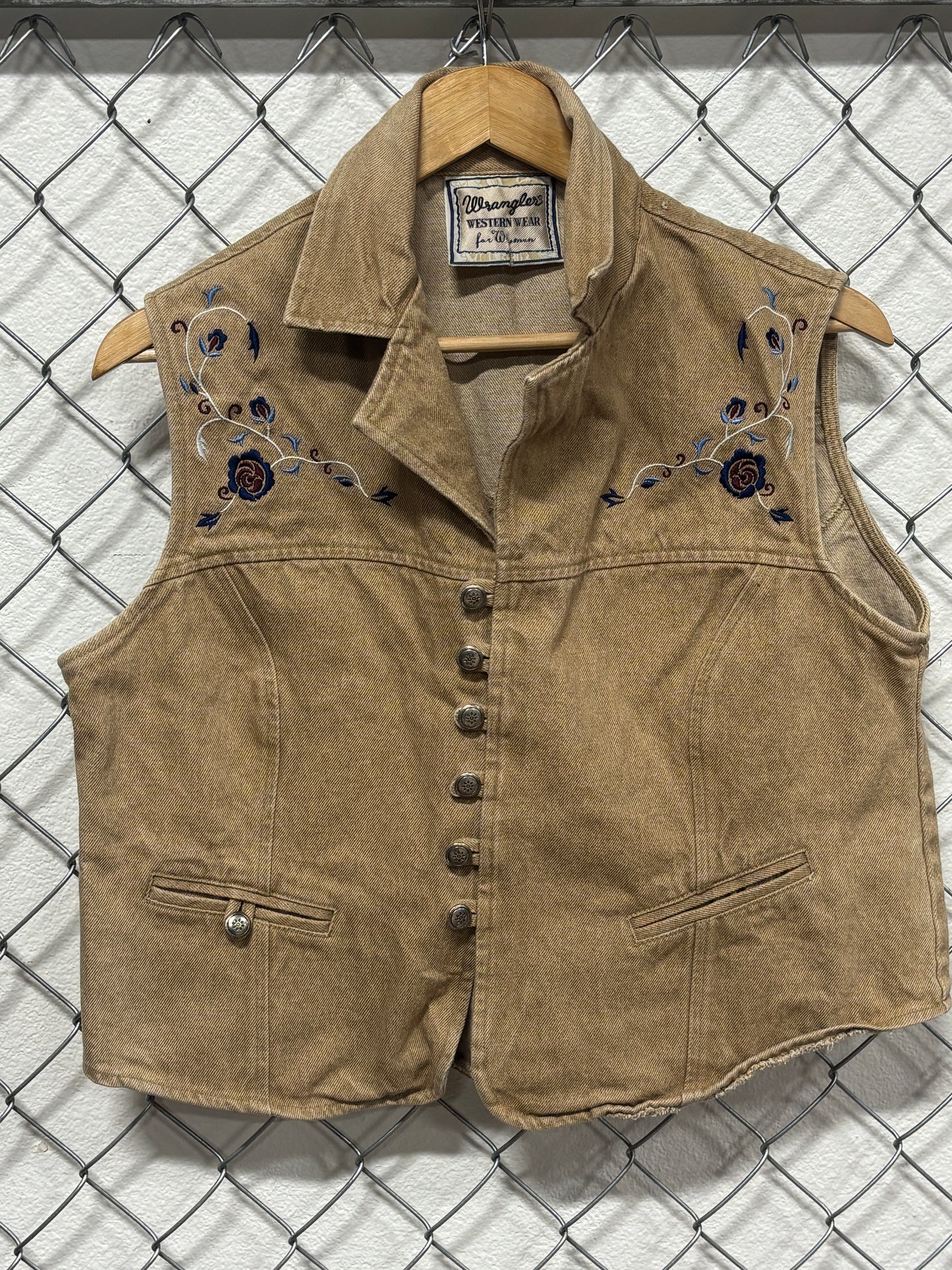 Vintage Women's Wrangler Western Wear Brown Denim Vest Size XL