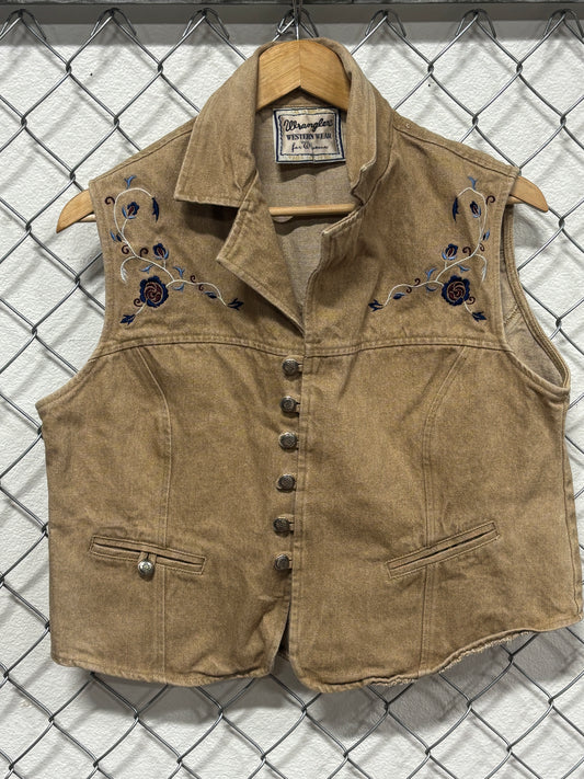 Vintage Women's Wrangler Western Wear Brown Denim Vest Size XL