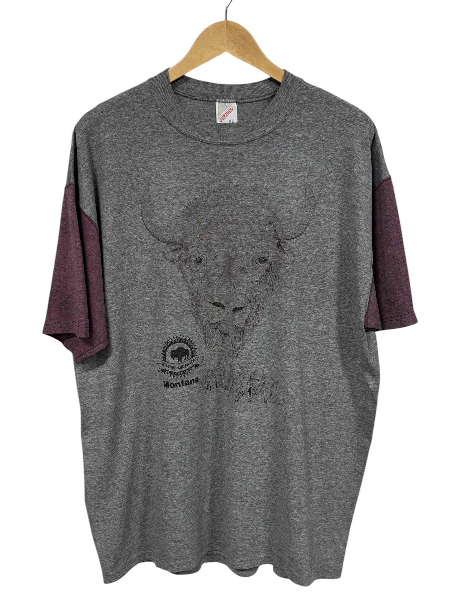 Vintage 90's Jerzees Montana Buffalo Graphic Tee Size XL