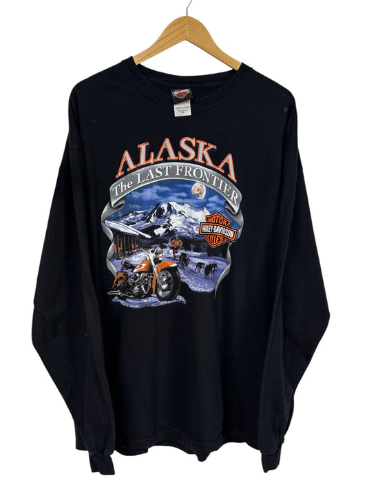 Vintage Harley Davidson Alaska Last Frontier Biker Long Sleeve Tee Size XXL