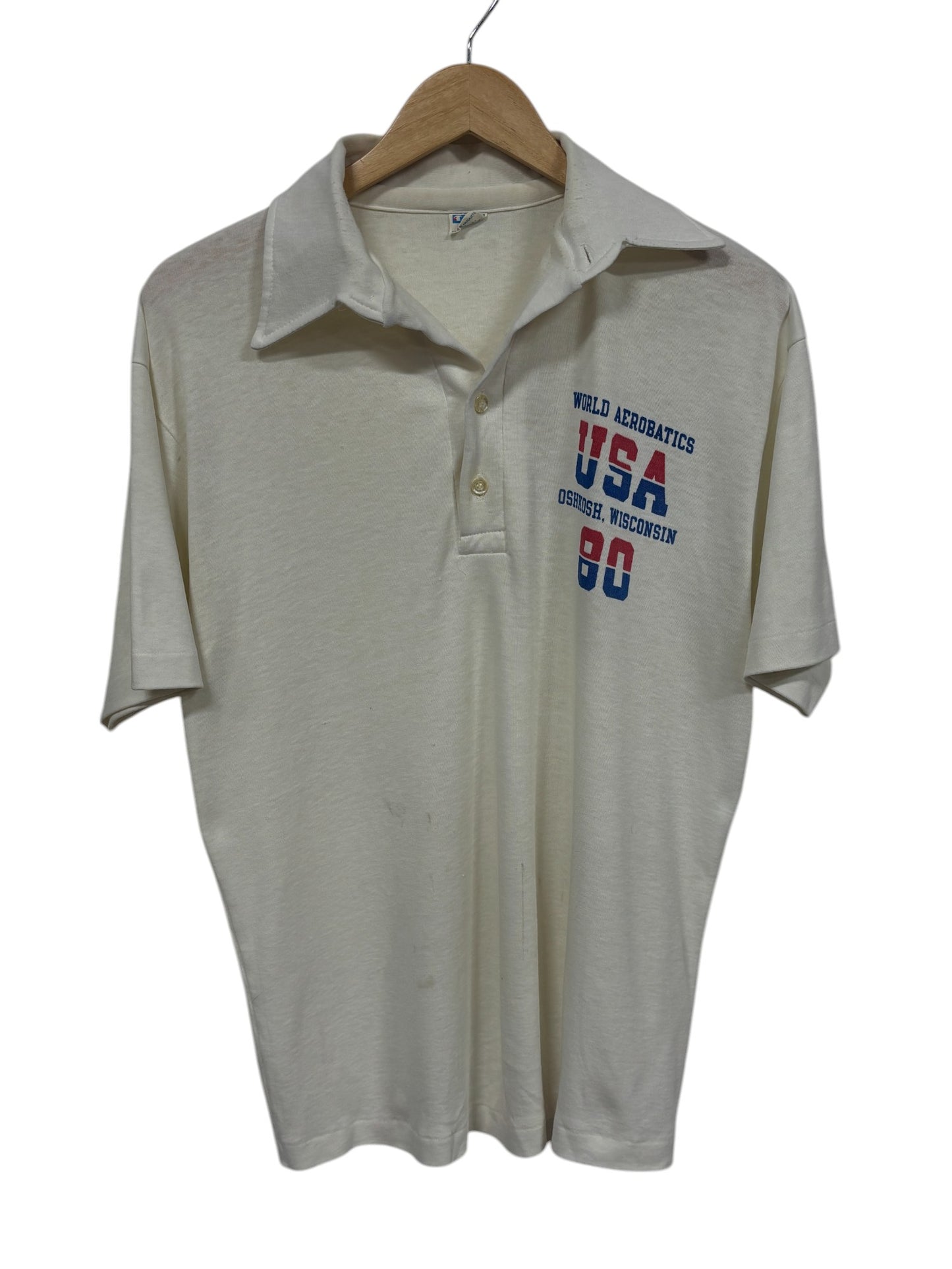 Vintage 1980 Champion USA Aerobatics Wisconsin Polo Shirt Size Large