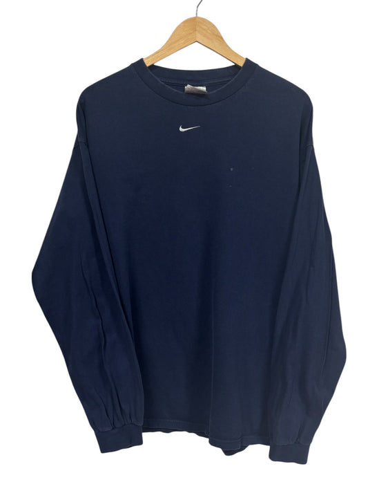 Vintage 00's Nike Navy Blue Center Swoosh Long Sleeve Tee Size Large