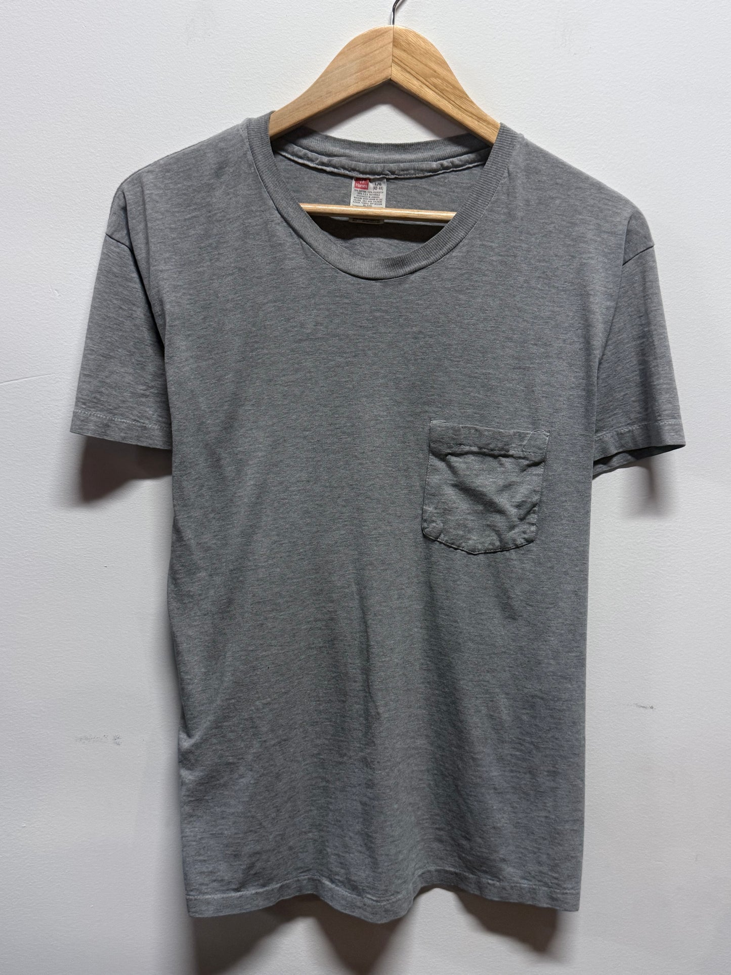 Vintage 80's Grey Hanes Made in USA Pocket Tee Size Large