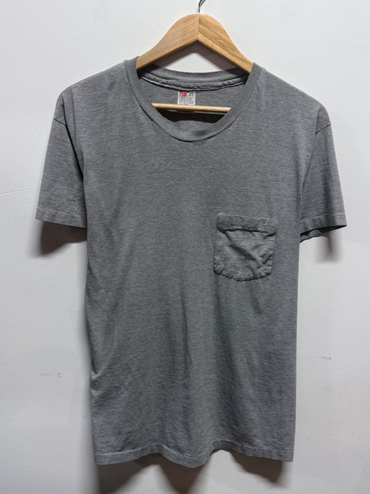 Vintage 80's Grey Hanes Made in USA Pocket Tee Size Large