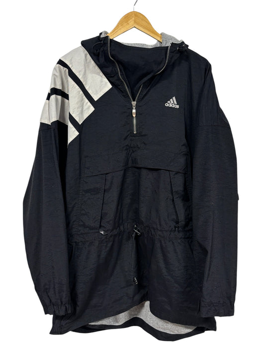 Vintage 90's Adidas Quarter Zip Black White 3 Stipes Jacket Size Medium