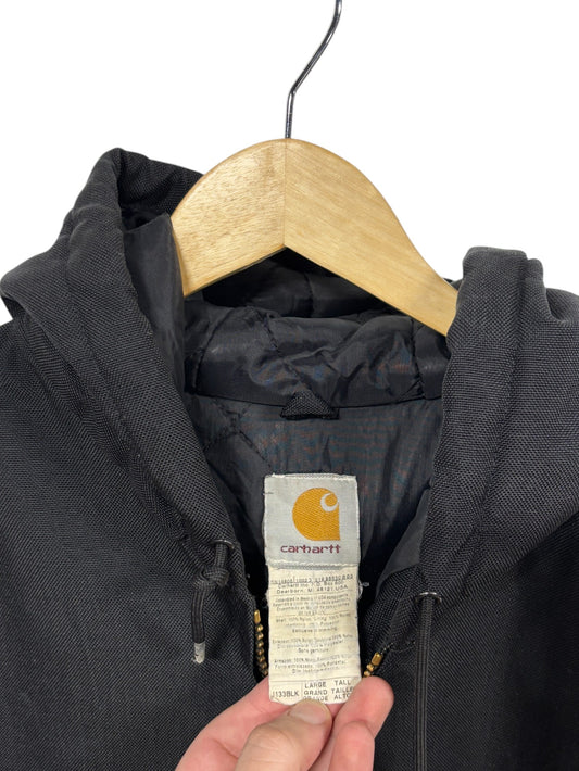 Vintage Carhartt J133 Black Zip Up Hooded Work Jacket Size Large