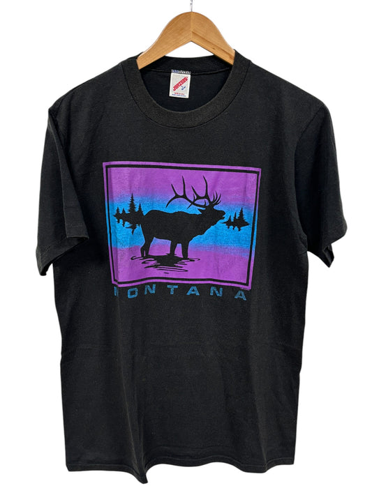 Vintage 90's Jerzees Montana Elk Nature Graphic Tee Size Large