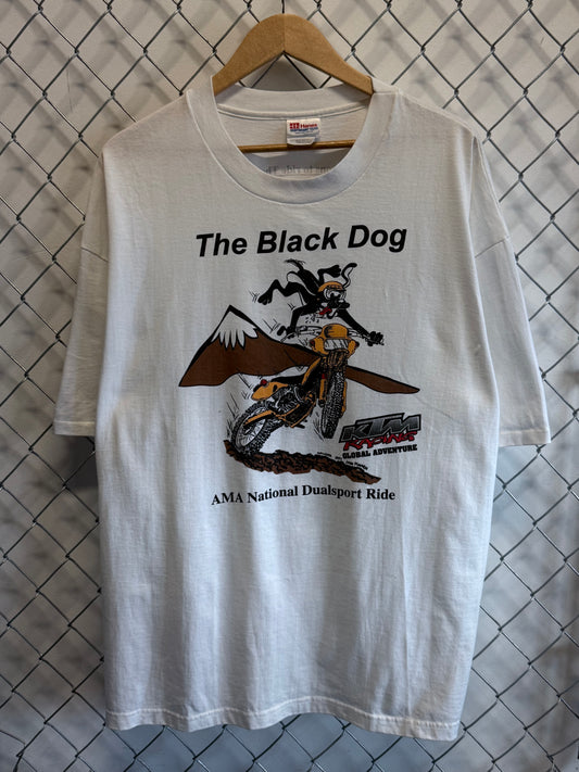 Vintage 90's The Black Dog Motorcycle Race Graphic Tee Size XXL