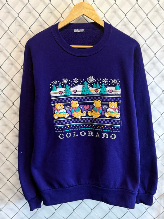 Vintage 90's Colorado Teddy Bear Winter Cartoon Sweater Size XL