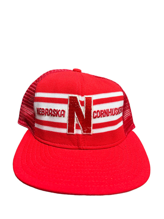 Vintage 80's AJD Super Stripe Nebraska Cornhuskers Trucker Hat