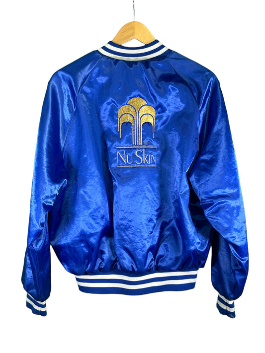 Vintage 80's Nu Skin Blue Satin Bomber Jacket Size Medium