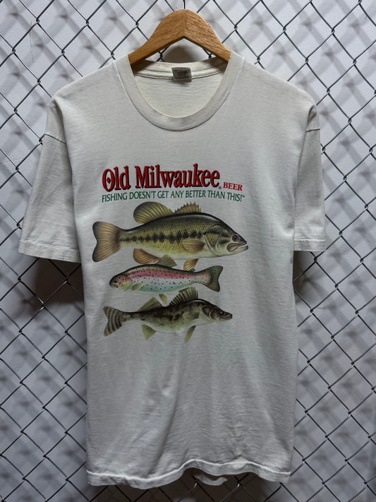 Vintage 90's Old Milwaukee Beer Fishing Doesn't Get Better Tee Size Large
