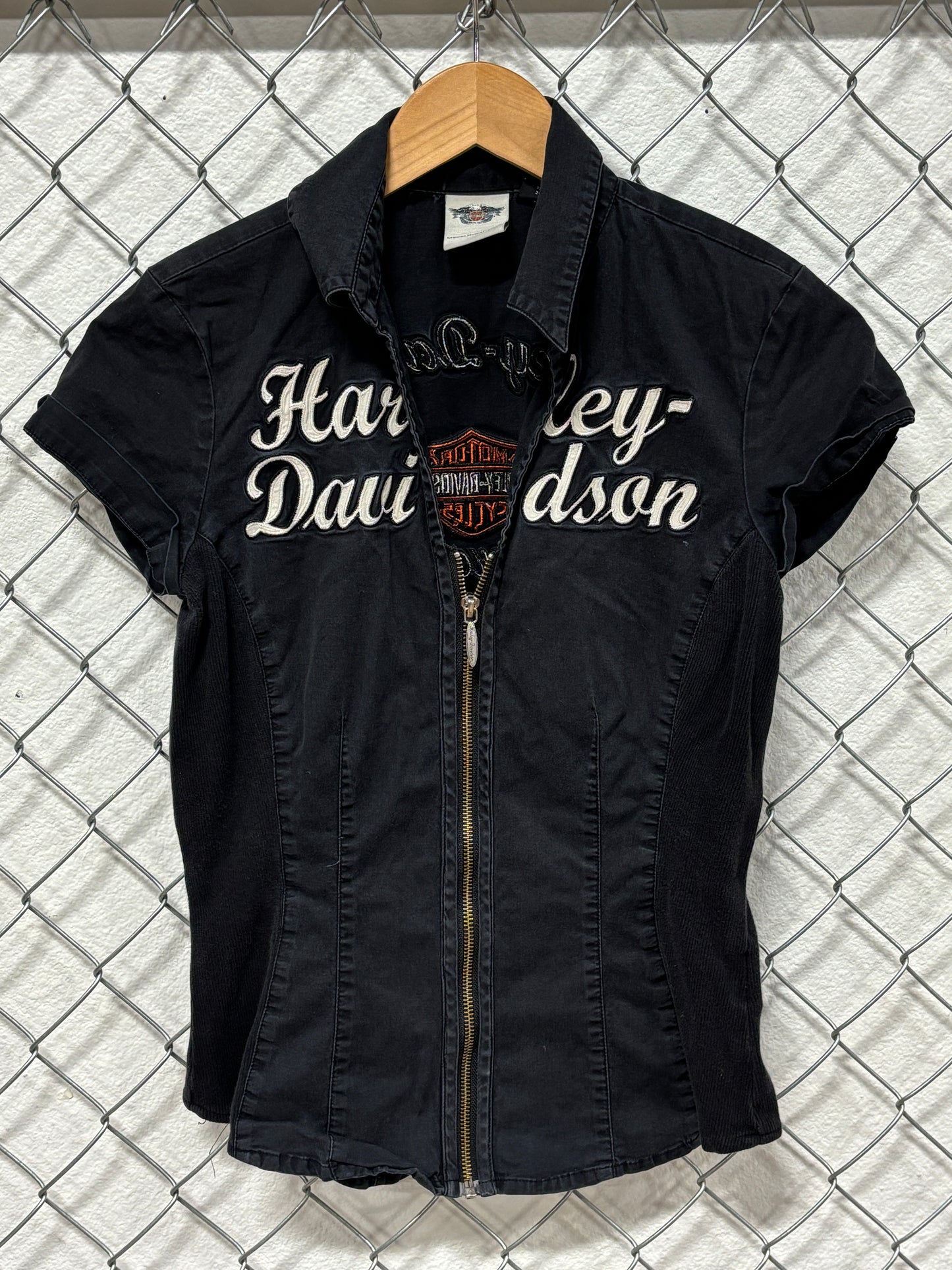 Harley Davidson Women's Black Full Zip Biker Shirt Size XS