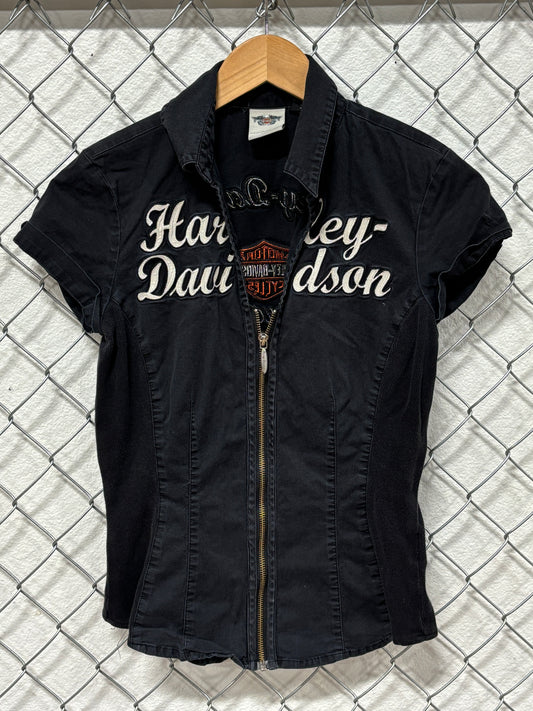Harley Davidson Women's Black Full Zip Biker Shirt Size XS