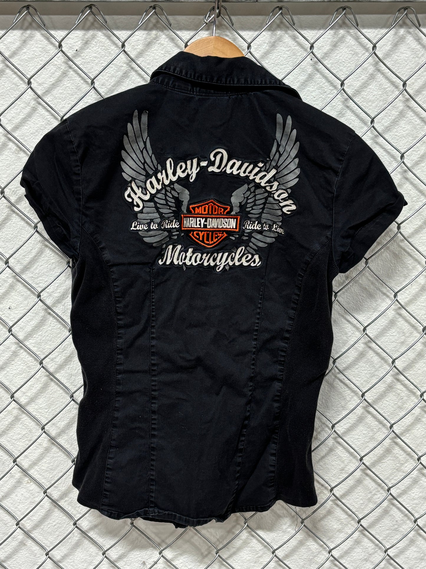 Harley Davidson Women's Black Full Zip Biker Shirt Size XS