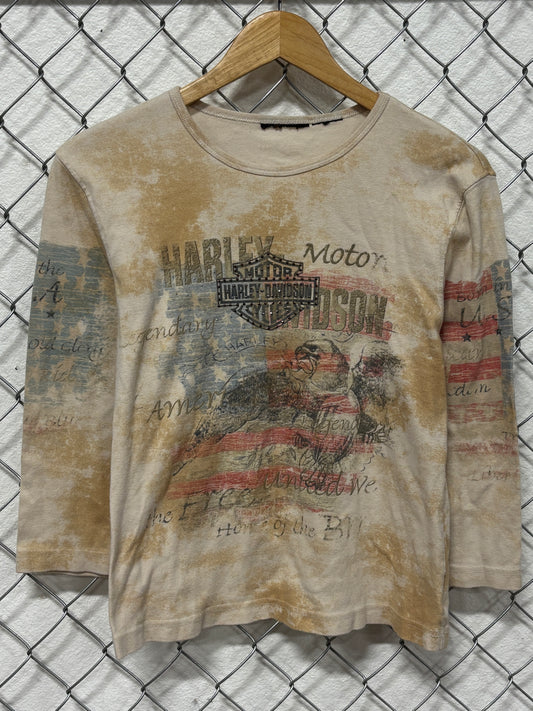 Harley Davidson Women's American Flag Long Sleeve Biker Shirt Size Medium