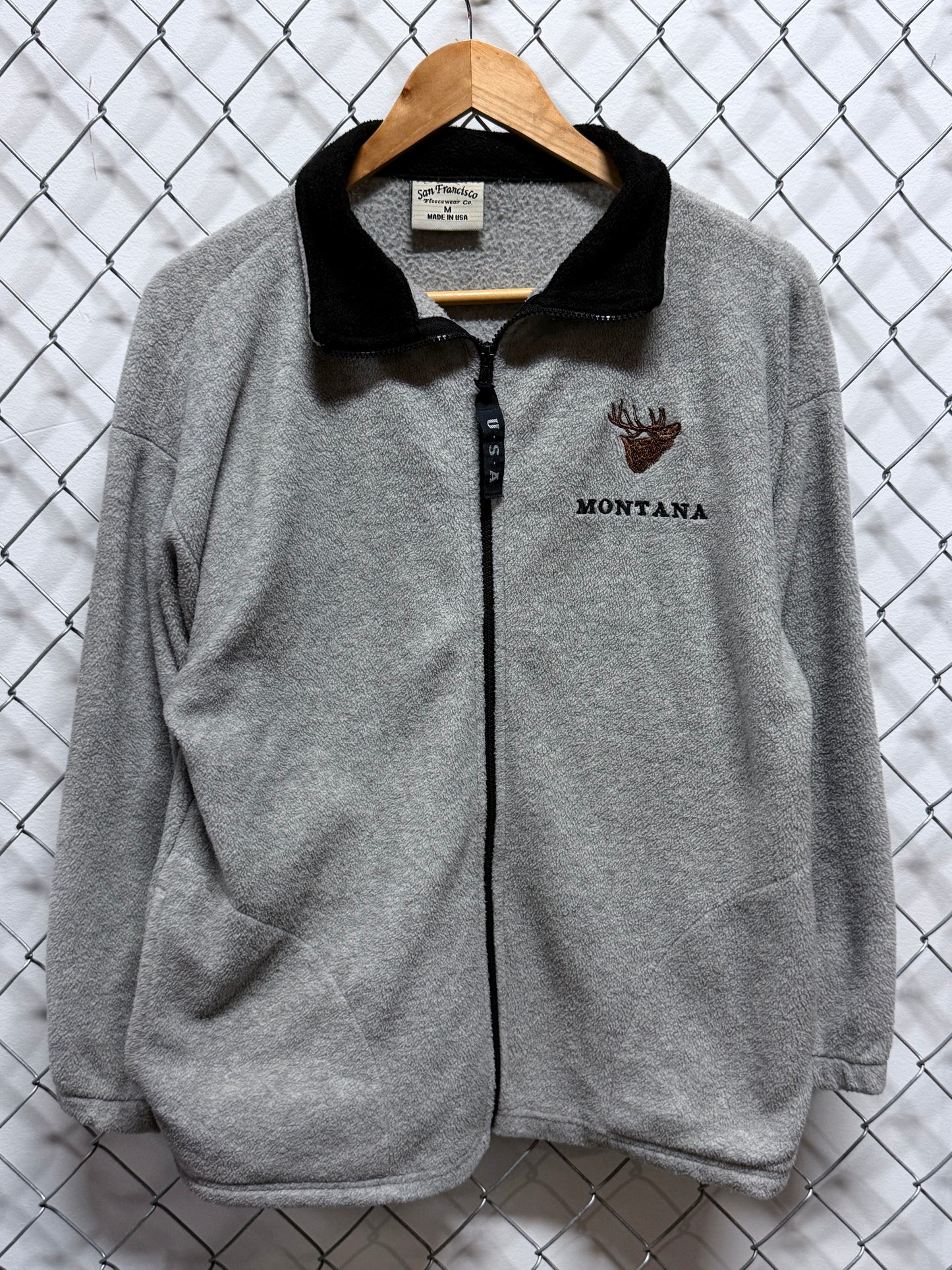 Vintage 90's Montana Elk Fleece Full Zip Sweater Size Medium