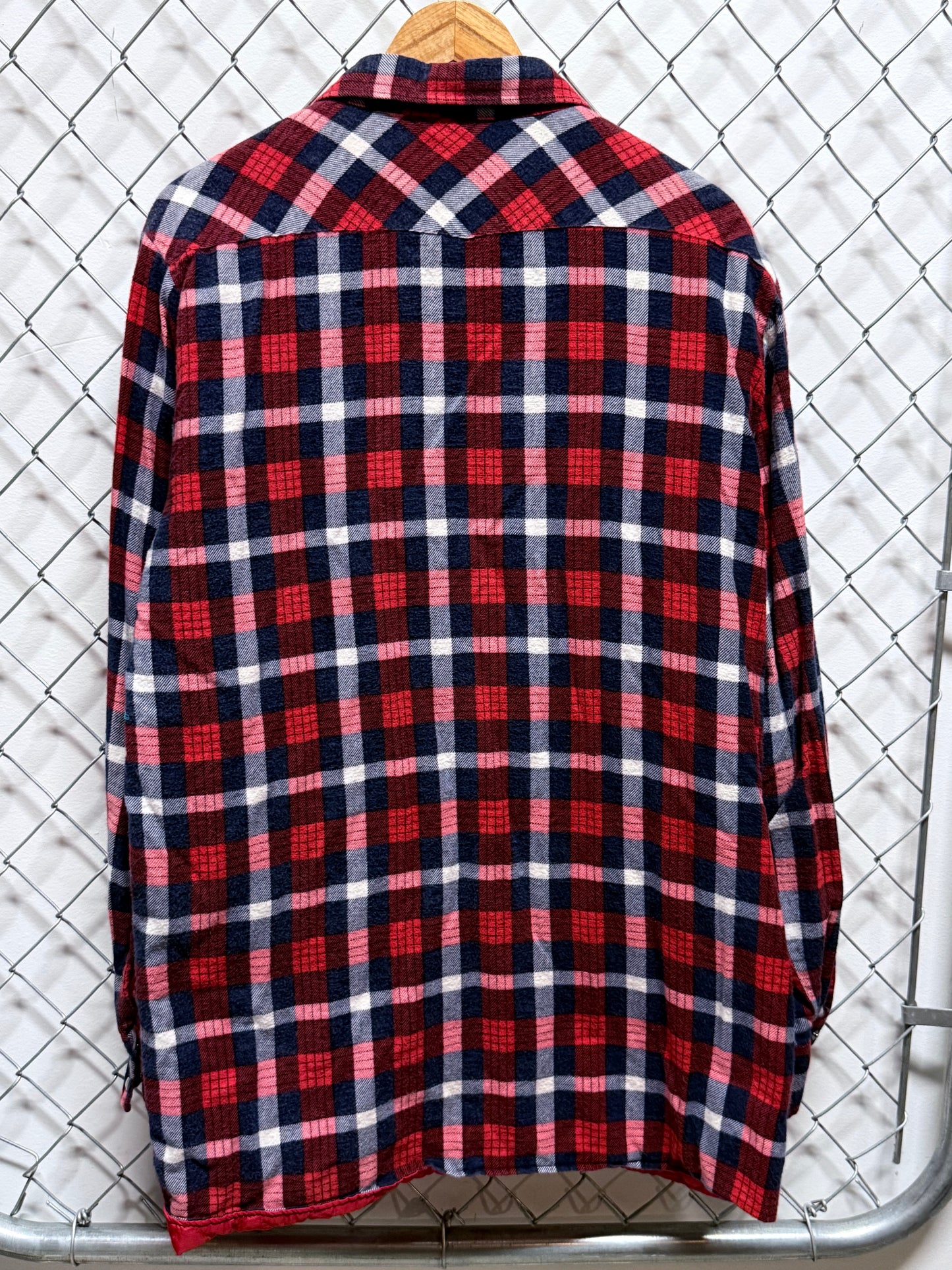 Wrangler Red Plaid Flannel Western Button Up Shirt Size Large Tall
