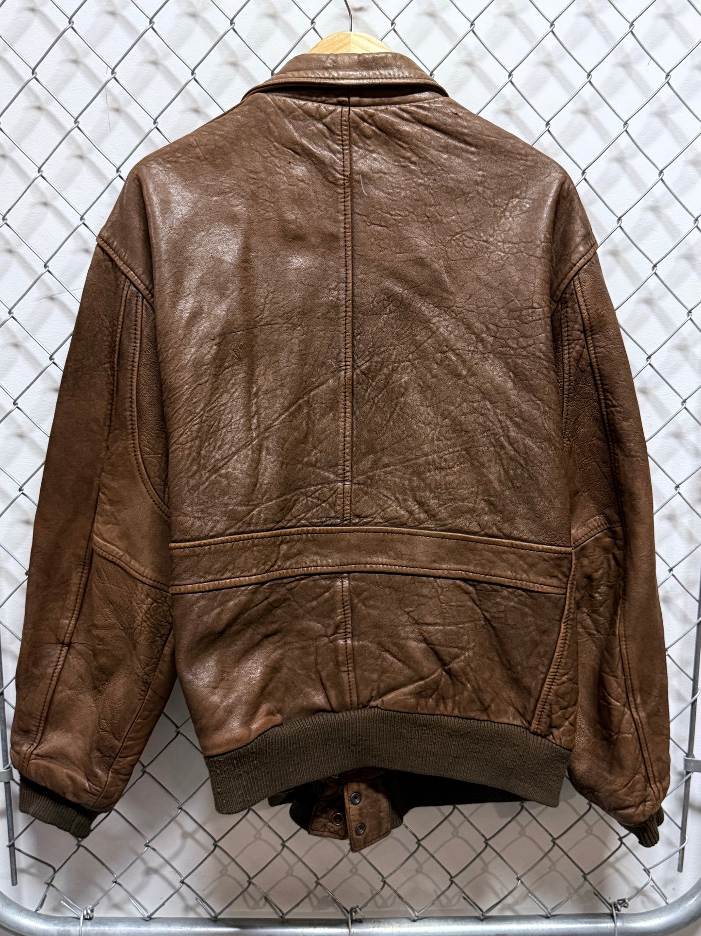 Vintage Aeropostale Brown Leather Bomber Flight Jacket Size 46 L/XL