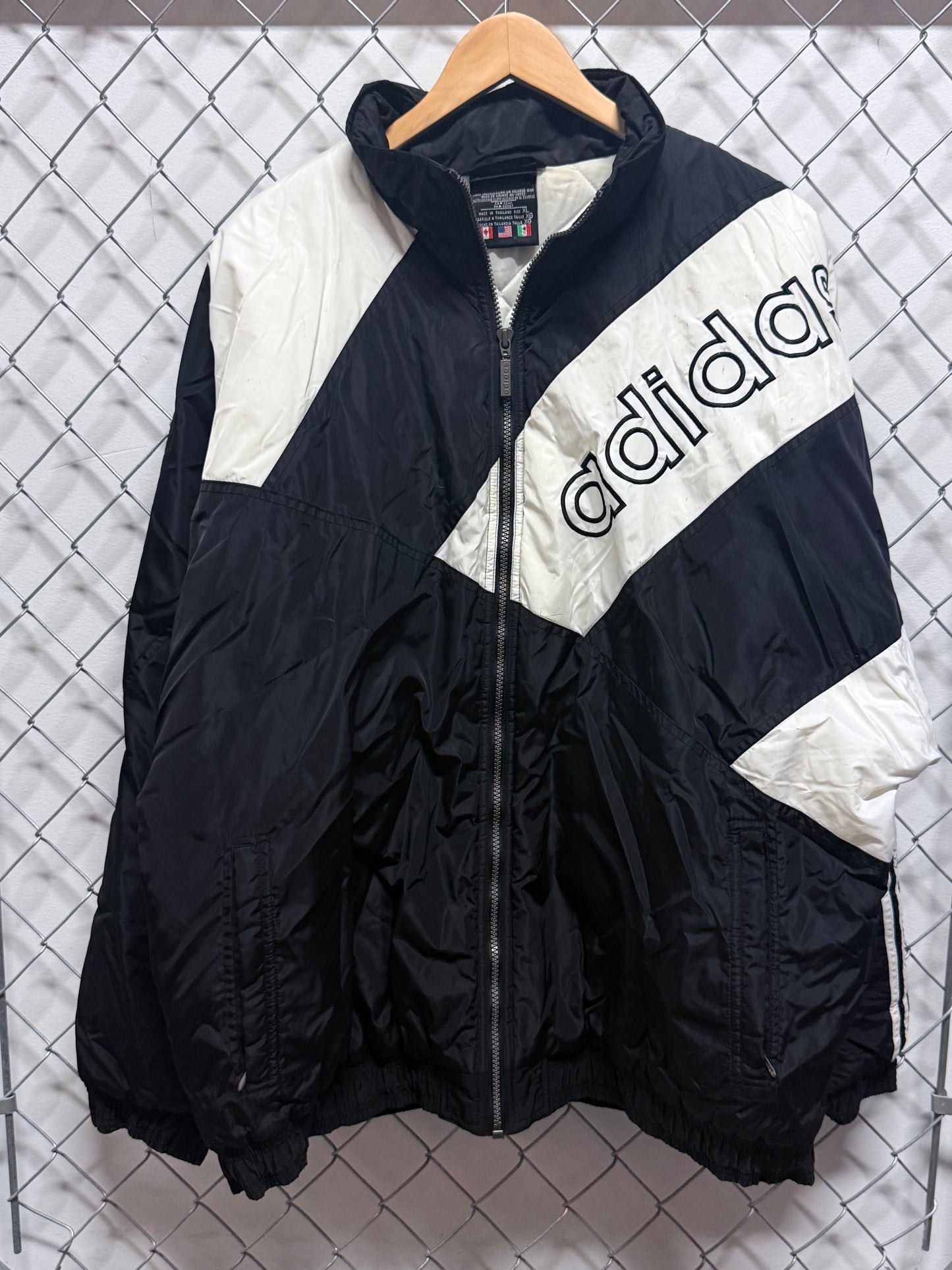Vintage 90's Adidas Three Stripe Black White Windbreaker Jacket Size XL