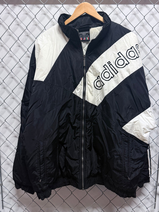 Vintage 90's Adidas Three Stripe Black White Windbreaker Jacket Size XL