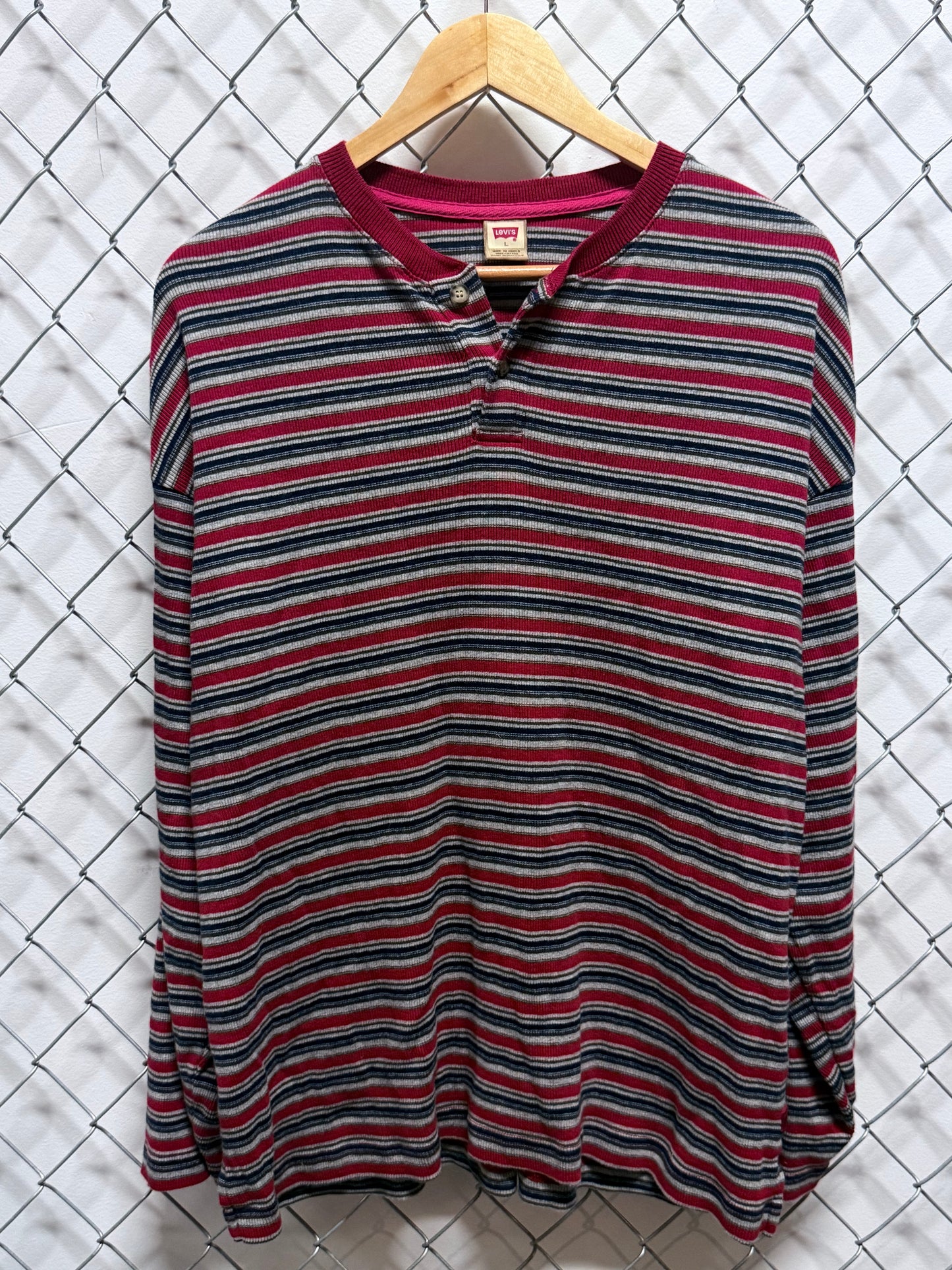 Levi's Striped Long Sleeve Henley Shirt Size Large
