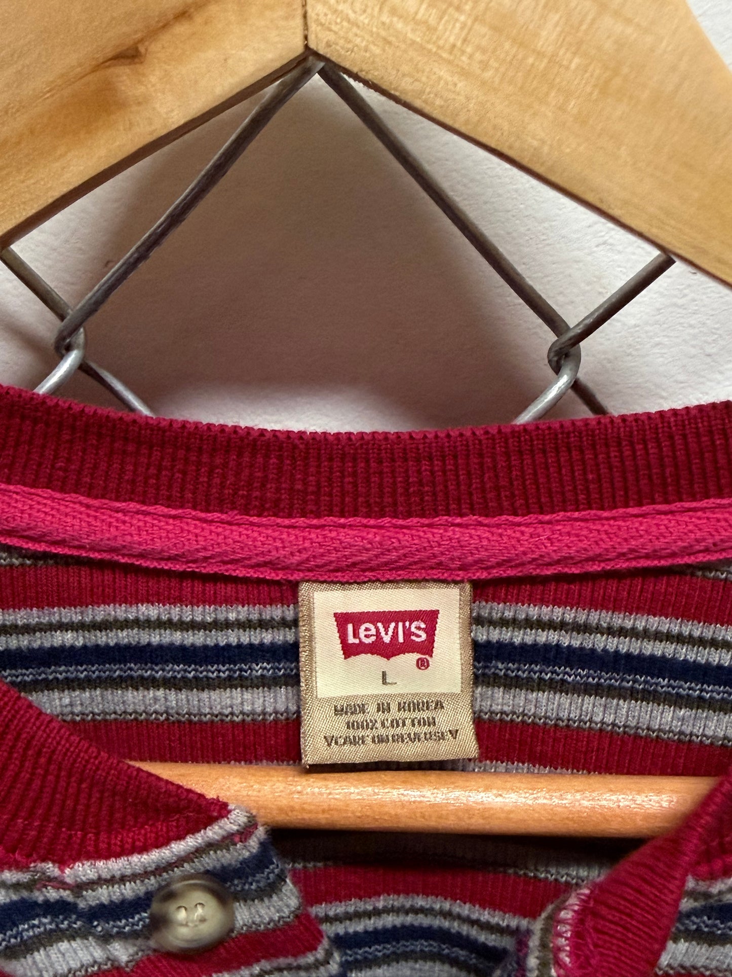 Levi's Striped Long Sleeve Henley Shirt Size Large