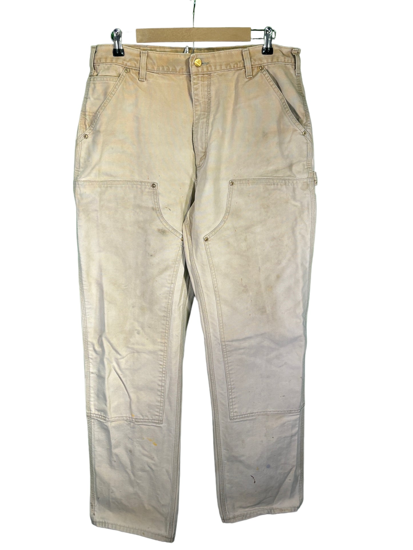 Vintage Carhartt Distressed Light Brown Double Knee Carpenter Pants Size 35x32